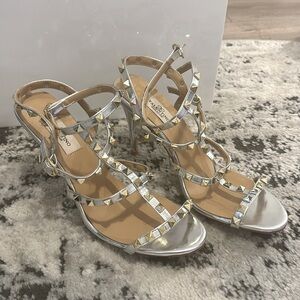 Valentino Garavani Rockstud Caged 100 Metallic Leather Sandal - Size 39 (US 8)